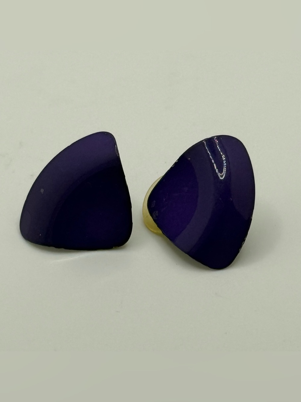 Vintage Navy Enamel Triangle Stud Earrings Retro Geometric Minimalist